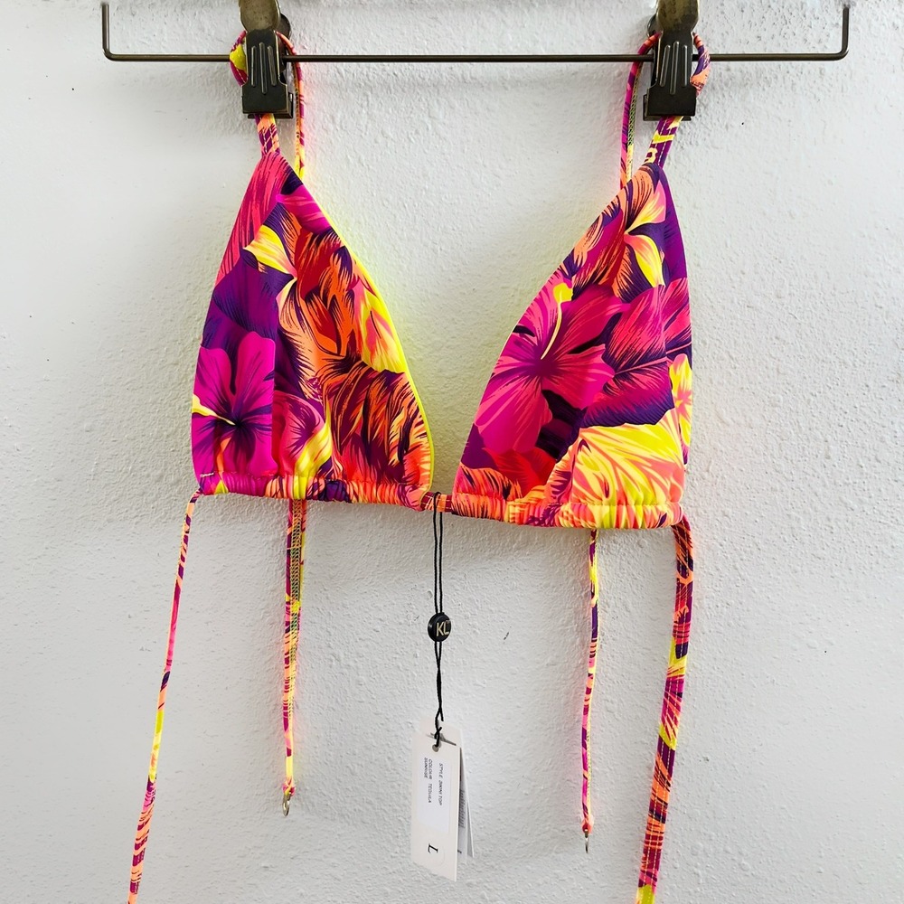 NWT KRISTEN LONIE Tequila Sunrise Print Bikini Set Top (L) Botton (M)